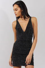 Black & Silver Ruched Side Dress - Kaity-Dresses