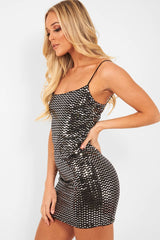 Black Silver Sequin Cami Bodycon Dress - Makira-Dresses
