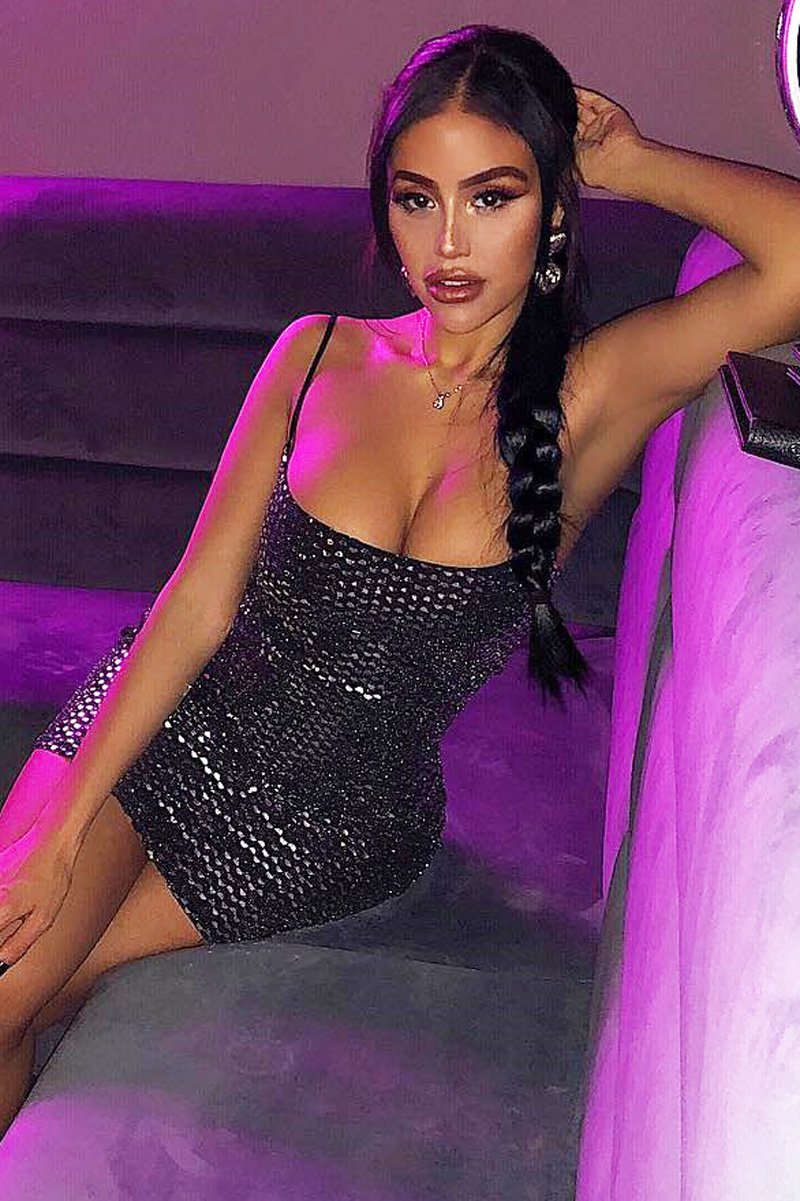Black Silver Sequin Cami Bodycon Dress - Makira-Dresses