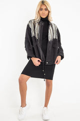 Black Silver Sequin Parka Denim Jacket - Dilara-Denim Jackets