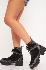 Black Silver Snake Military Buckle Boots - Jacara-Boots