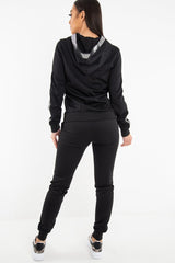 Black Silver Stripe Detail Hooded Tracksuit - Daelyn-Tracksuits