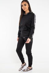 Black Silver Stripe Detail Hooded Tracksuit - Daelyn-Tracksuits
