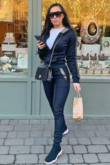 Black Silver Stripe Detail Hooded Tracksuit - Daelyn-Tracksuits