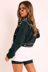 Black Silver Stud Detail Denim Jacket - Cherry-Jackets