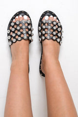 Black Silver Stud Sandals - Hadeel-Sandals