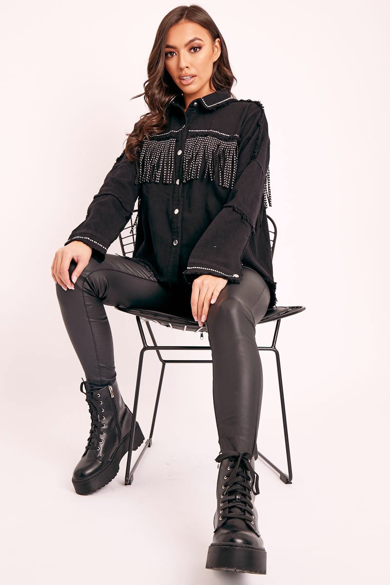 Black Silver Stud Western Style Shirt - Idelle-Shirts