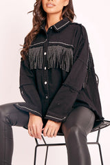 Black Silver Stud Western Style Shirt - Idelle-Shirts