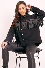 Black Silver Stud Western Style Shirt - Idelle-Shirts