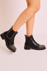 Black Silver Studded Chelsea Ankle Boot - Harini-Boots