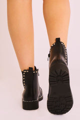 Black Silver Studded Chelsea Ankle Boot - Harini-Boots