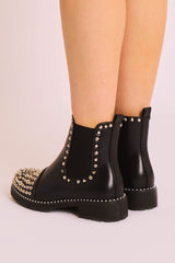 Black Silver Studded Chelsea Ankle Boot - Harini-Boots