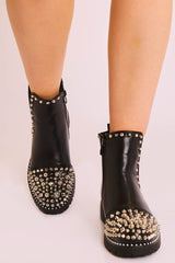 Black Silver Studded Chelsea Ankle Boot - Harini-Boots