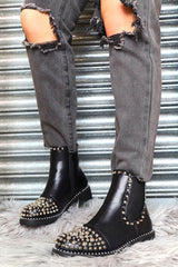 Black Silver Studded Chelsea Ankle Boot - Harini-Boots