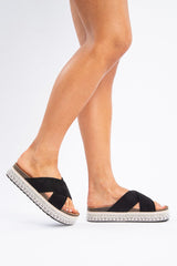 Black Silver Studded Platform Slider - Camyia-Shoes