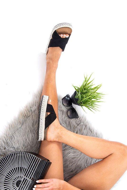 Black Silver Studded Platform Slider - Camyia-Shoes