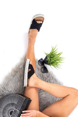 Black Silver Studded Platform Slider - Camyia-Shoes