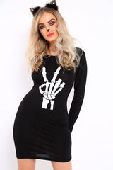 Black Skeleton Halloween Mini Dress-Dresses