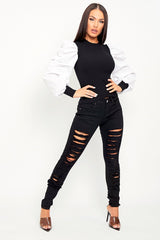 Black Skinny Stretch Ripped Jeans - Cienna-Jeans