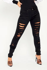 Black Skinny Stretch Ripped Jeans - Cienna-Jeans