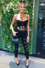 Black Skinny Stretch Ripped Jeans - Cienna-Jeans