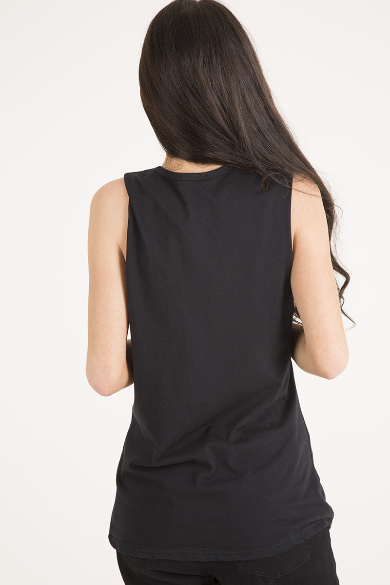 Black Skull Print Mesh Panel Sleeveless T-Shirt - Amie-T-shirt