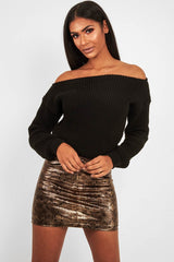 Black Slash Neck Knitted Jumper - Alessia-Jumper