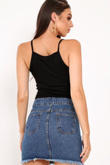 Black Slashed Front Detail Top - Kalee-Tops