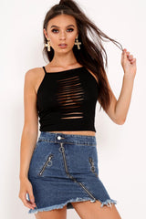 Black Slashed Front Detail Top - Kalee-Tops