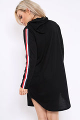 Black Sleeve Sports Trim Curve Hem Jumper Dress - Dixie-Dresses