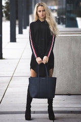 Black Sleeve Sports Trim Curve Hem Jumper Dress - Dixie-Dresses