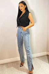 Black Sleeveless Blazer Top - Frankiee-Tops