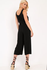 Black Sleeveless Button Down Culotte Jumpsuit - Kalanni-Jumpsuits