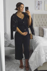 Black Sleeveless Button Down Culotte Jumpsuit - Kalanni-Jumpsuits