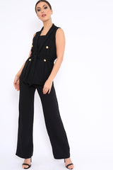 Black Sleeveless Tie Waist Blazer - Tonia-Jackets
