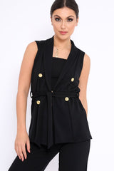 Black Sleeveless Tie Waist Blazer - Tonia-Jackets