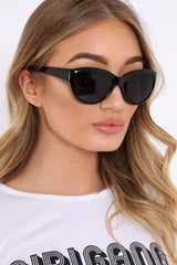 Black Slight Cat Eye Rounded Frame Sunglasses - Kina-Sunglasses