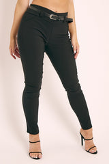Black Slim Fit Belted Trousers - Ilyana-Trousers