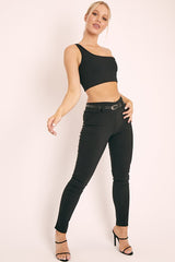 Black Slim Fit Belted Trousers - Ilyana-Trousers