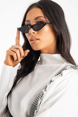 Black Slim Pointed Cat Eye Sunglasses - Fluer-Sunglasses