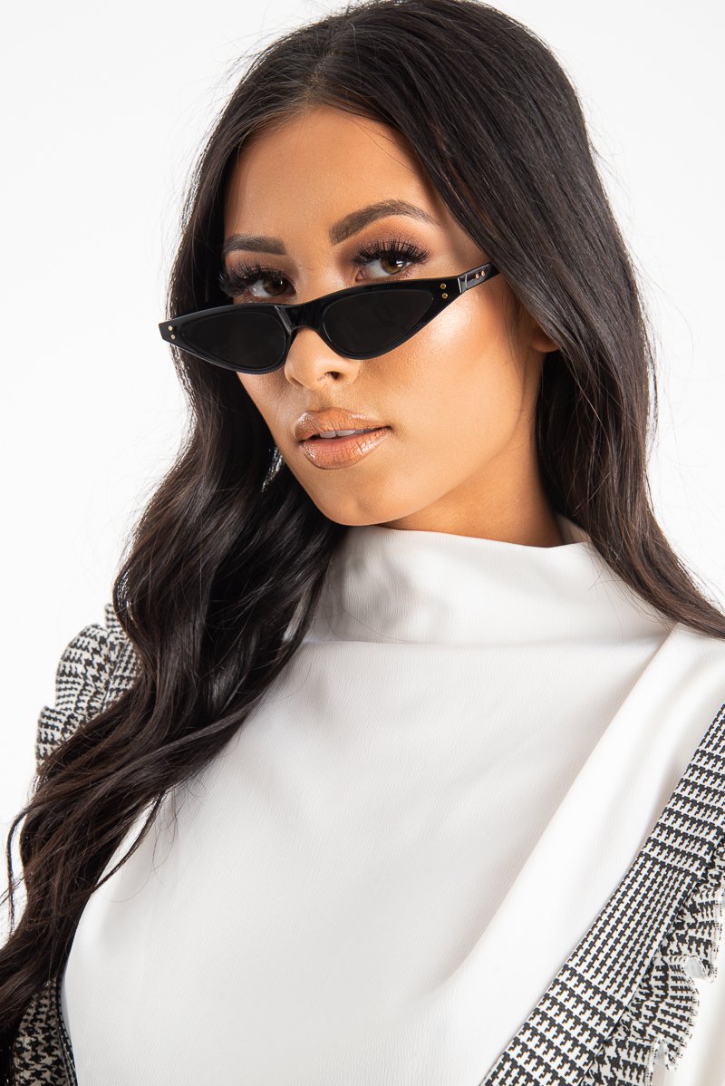 Black Slim Pointed Cat Eye Sunglasses - Fluer-Sunglasses