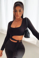Black Slinky Ballerina Crop Top - Madie-Tops