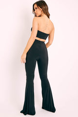 Black Slinky Bandeau Flared Trouser Co-ord - Isola-Co-ords