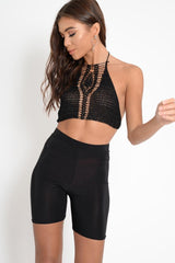 Black Slinky Bodycon Cycle Shorts - Elliana-Shorts