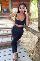 Black Slinky Bralet and Ruched Midi Skirt Co-ord - Valentia-Co-ords