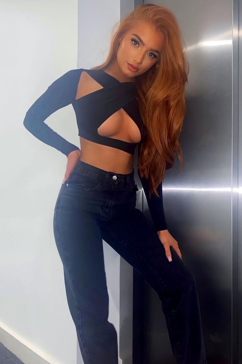 Black Slinky Cross Front Long Sleeve Crop Top - Tahlia