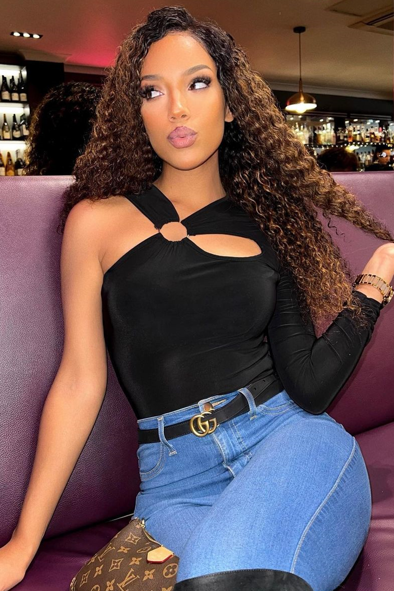 Black Slinky Cut Out Ring Detail Bodysuit - Klara