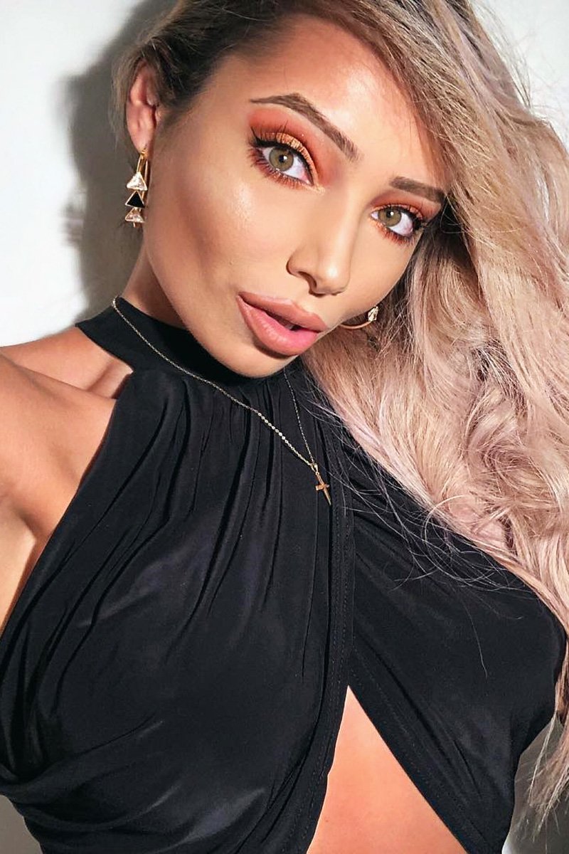 Black Slinky Halterneck Wrap Top - Giovanna-Crop Tops