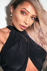 Black Slinky Halterneck Wrap Top - Giovanna-Crop Tops