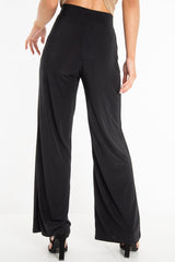 Black Slinky High Waist Wide Leg Trousers - Traci-Trousers